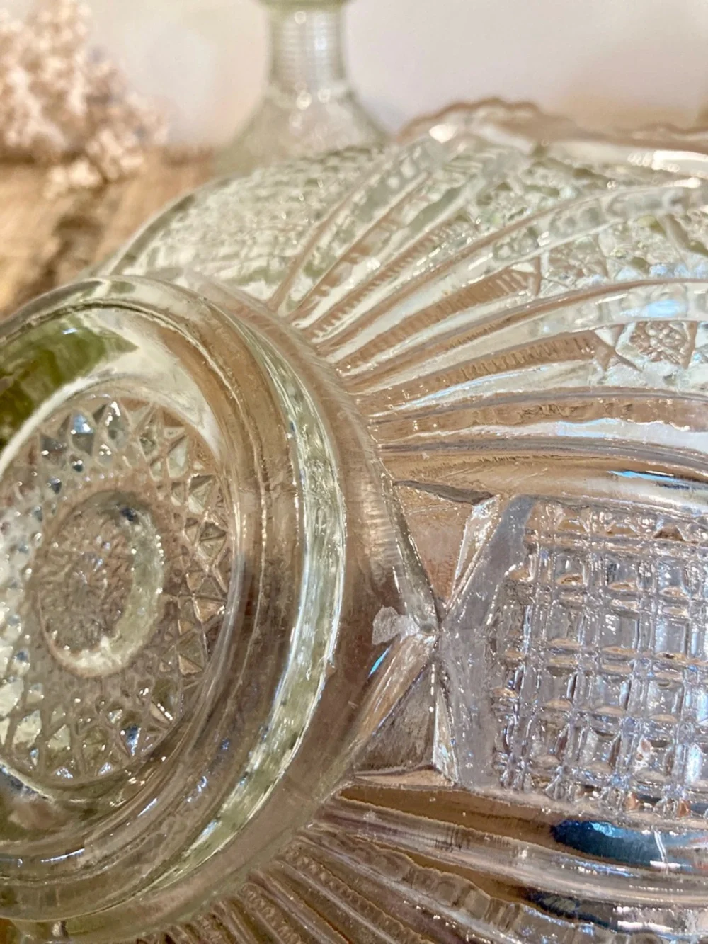 Mismatched Glass Punch Bowl and Base Flowers Pattern